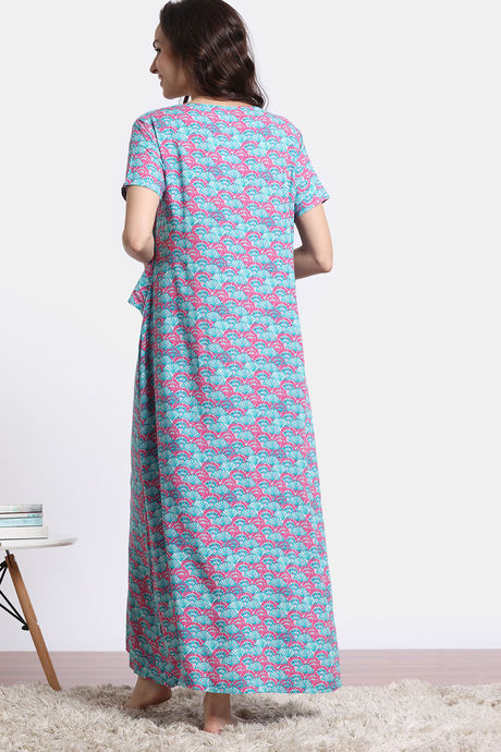 Coucou Maternity Woven Full Length Nightdress With Front Zipper And Discreet Feeding - Pacific Blue — image 3